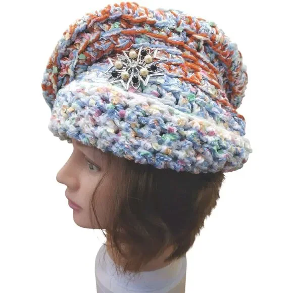 Handmade Crochet Knit Multi-fiber Boho Slouchy Beret Hat